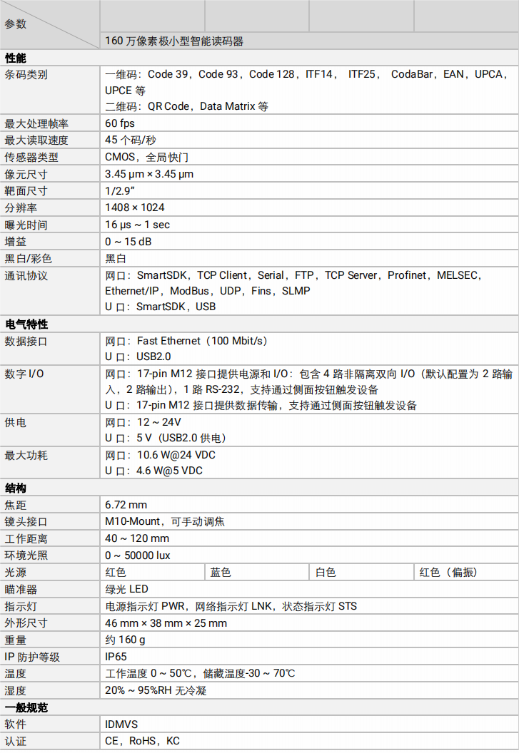 海浚？？？礛V-RD716-2智能读码器参数图